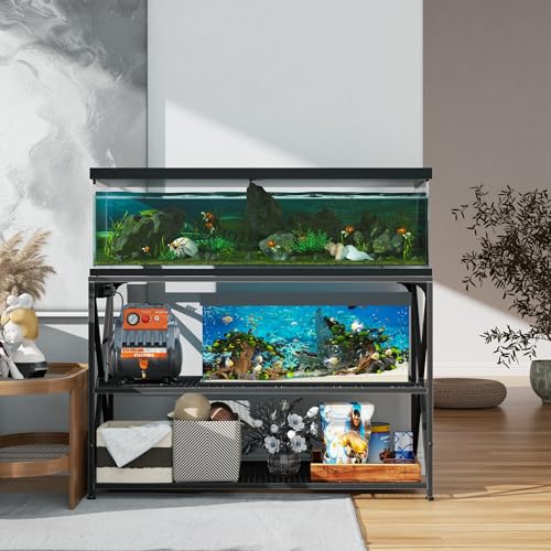 55-75 Gallon Fish Tank Stand, 49.2 x 19.7x 31.5 Inch,Industrial Aquarium Stand with Power Outlet and Switch, Turtle Tank, Reptile Terrariums and Breeder Tank Stand, Black