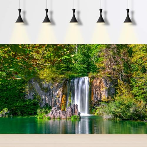 Scenic Waterfalls Aquarium Background Scenic Spring Falls Forest Fish Tank Background Stunning Summer Mountain Tranquil Lake Terrarium Backgrounds Cascading Waterfall Reptile Tank Backgrounds 24x12in - color: Dark Green, size: 24(W)x12(H)in