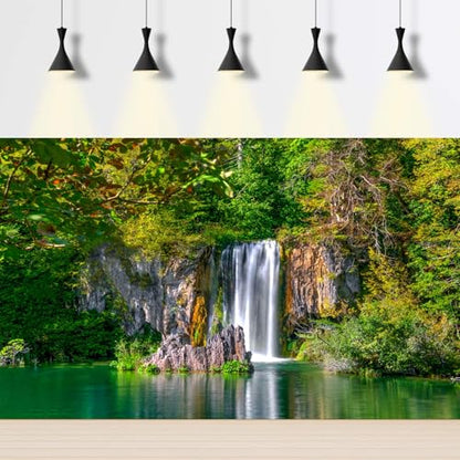 Scenic Waterfalls Aquarium Background Scenic Spring Falls Forest Fish Tank Background Stunning Summer Mountain Tranquil Lake Terrarium Backgrounds Cascading Waterfall Reptile Tank Backgrounds 24x12in - color: Dark Green, size: 24(W)x12(H)in