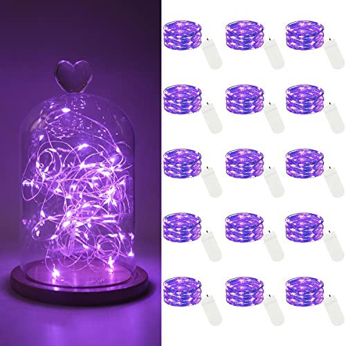 15 Pack 30 LED Micro Starry String Lights Battery Operated(Included),Fairy Waterproof Silver Wire Lights,for DIY Party Garden Wedding Table Indoor&Outdoor Decorations - color: Purple