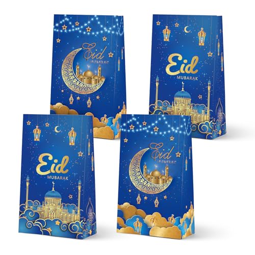 KALEFO 24 Pieces Eid Mubarak Favor Gift Bags - color: Blue