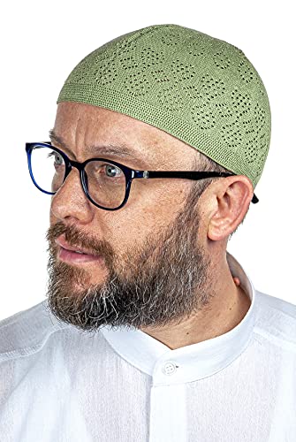 ihvan online Turkish Muslim Knitting Kufi Hats for Men, Taqiya, Takke, Peci, Islamic Caps, Islamic Gifts, Standart Size - color: Pistachio Green
