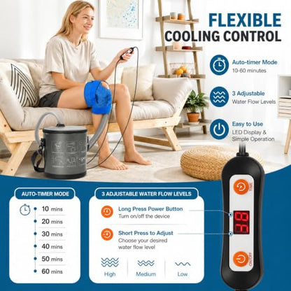 Ice Machine for Knee After Surgery, Adjustable Flow Cold Therapy Machine Enhanced Recovery & Reduced Swelling, Portable Cryotherapy Machine System Pain Relief - Sports Recovery for Knee/Shoulder/Ankle