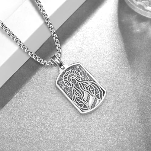 Western Catus/Knights Templar/St Michael/Santa Muerte/Praying Hand/Spartan/Virgin Mary/Tetragrammaton/Wrestlers/Allah Necklace Sterling Silver Dog Tag Necklace Christian Jewelry Gifts for Men - style: Virgin Mary