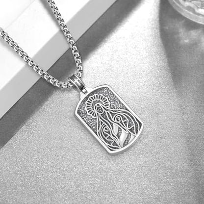Western Catus/Knights Templar/St Michael/Santa Muerte/Praying Hand/Spartan/Virgin Mary/Tetragrammaton/Wrestlers/Allah Necklace Sterling Silver Dog Tag Necklace Christian Jewelry Gifts for Men - style: Virgin Mary