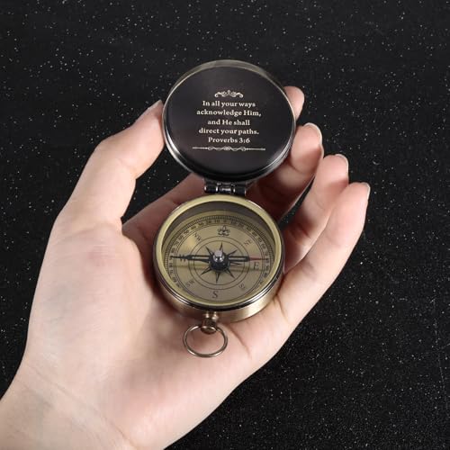 Baptism Gifts for Boys Men - Engraved Compass Christian Gifts for Men, Religious Catholic Compass Gift for Man Boys Baptism & First Communion & Confirmation, Pocket Compasses Engraved with Bible Verse