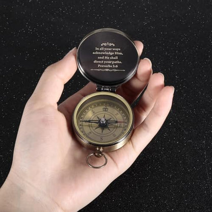 Baptism Gifts for Boys Men - Engraved Compass Christian Gifts for Men, Religious Catholic Compass Gift for Man Boys Baptism & First Communion & Confirmation, Pocket Compasses Engraved with Bible Verse