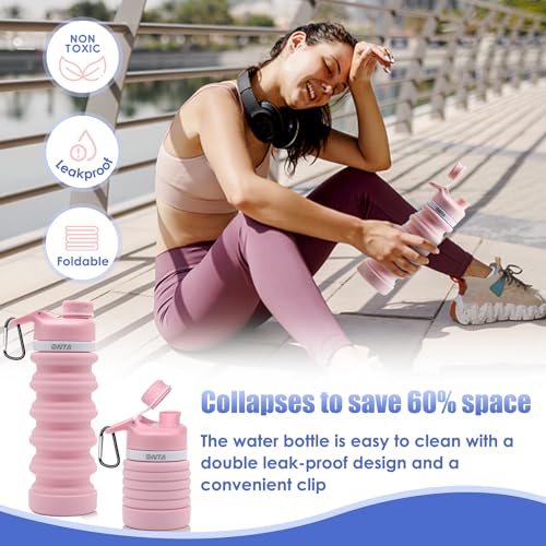 ONTA Collapsible BPA Free Silicone Water Bottle, 20oz - Portable, Leakproof, Easy Clean, Shatter Resistant, Travel Friendly - color: Pink, size: 18.6 Ounces