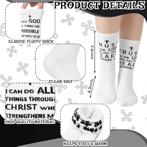 Shyyween 6 Pairs Christian Sock with Bible Verse Religious Easter Gift Christian Gift Ideas Catholic Crew Socks for Men Women - color: White