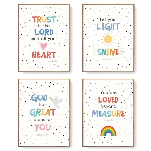 LARTSFRO Bible Christian Wall Art Decor Posters Prints, Inspirational Bible Verses Room Bathroom Bedroom Playroom Dorm Wall Art Decor Aesthetic for Nursery Baby Kids Teen Girls Gifts, Christian Classroom Wall Decor, 12x16 Inch Set of 4 Pcs Pictures (UNFRA