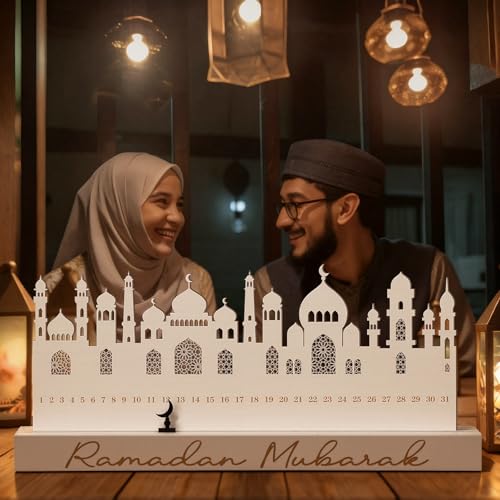Leinuosen Ramadan Wooden Countdown Calendar Eid Mubarak Ramadan Mubarak Advent Calendar Eid Islamic Countdown Table Decoration for Muslim Festivities Decoration Gift(Modern) - style: Modern