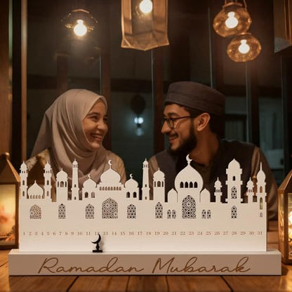 Leinuosen Ramadan Wooden Countdown Calendar Eid Mubarak Ramadan Mubarak Advent Calendar Eid Islamic Countdown Table Decoration for Muslim Festivities Decoration Gift(Modern) - style: Modern