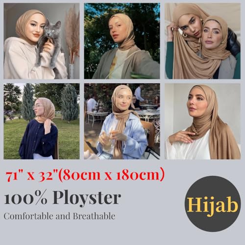 Harewom Muslim Hijab for Women Soft Stretch Headscarf Large Plain Turban Wrap Shawl Head Wrap for Everyday Wear - color: Camel Hijab Headscarf
