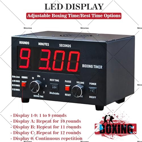 Classic Boxing Interval Timer, Professional Gymnastics Timer with LED Display, 1-12 Challenge Rounds and Adjustable Buzzer, Interval Timer for Workout, Gym Timer, Boxing Equipment Green - color: Green