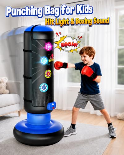 HopeRock Punching Bag for Kids,Boxing Set with Scoring, Light, Music | With 4 Game Modes, Inflatable Boxing Bag with Gloves, Birthday Gifts Toys for 4-8-12 Years Old Boys