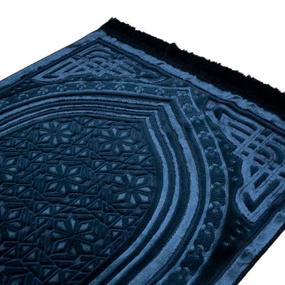Modefa Luxury Velvet Prayer Rug with Prayer Beads | Soft Elegant Muslim Turkish Janamaz Sajada Carpet for Men and Women | Plain Solid Prayer Mat Ramadan Eid Gift - Najma (Navy Blue) - color: Najma Navy Blue