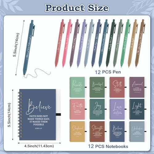 36 Pcs Christian Bulk Gifts for Women: 12 Bible Verse Spiral Notebooks with 12 Scripture Pens & 12 Magnetic Bookmarks, Boho Prayer Journal Father's Day Gifts for Church Members, Bible Study Groups - color: Boho Color