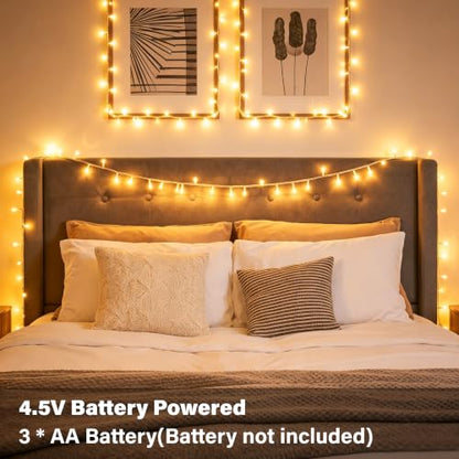 Ollny Fairy Lights Battery Operated 33FT 100LED Warm White, Clear Wire - color: Warm White-(Clear Wire), size: 100 LED