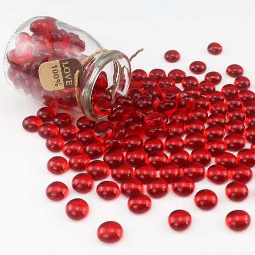 0.96LB Glass Beads Vase Filler Aquarium Gravel Decor Flat Glass Marbles Gems Pebbles Fish Tank Rocks Home Decorative Art Craft - Red - color: Red, size: 0.96LB