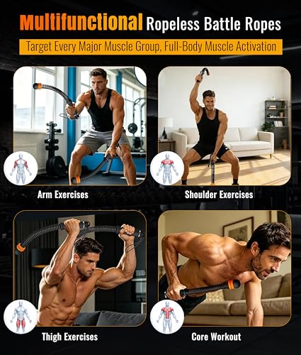 2-Pack Weighted Ropeless Battle Ropes, Cordless Battle Rope for Home Gym Workout, Portable HIIT Cardio Equipment for Arm Strength Training and Low-Impact Full Body Exercise for Men & Women