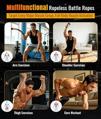 2-Pack Weighted Ropeless Battle Ropes, Cordless Battle Rope for Home Gym Workout, Portable HIIT Cardio Equipment for Arm Strength Training and Low-Impact Full Body Exercise for Men & Women
