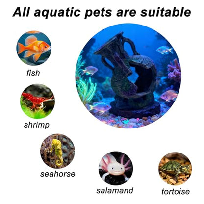 Aquarium Decoration - Fish Tank Cave Decoration Accessories Resin Classical Ceramic Jar Decoration Betta Fish, Shrimp, Cichlid Rest, Entertainment, and Breeding Spacious Hide and Play Place