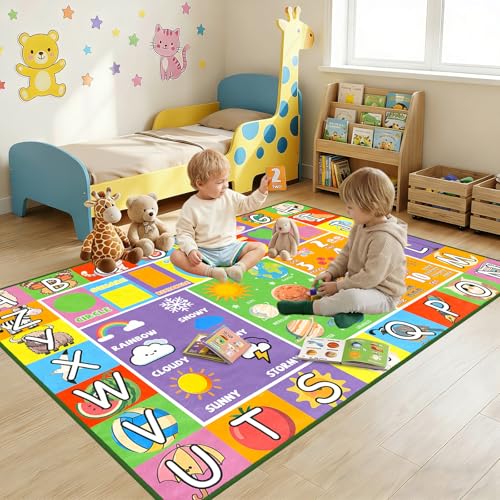 Kid Rug ABC Rugs for Playroom, Alphabet Rug for Bedroom Educational Learn Preschool Rugs Kids Room Living Room Decor Mat, 2.5 x 4 Feet - color: Multi 126, size: 2'6" x 4' (Rectangular)