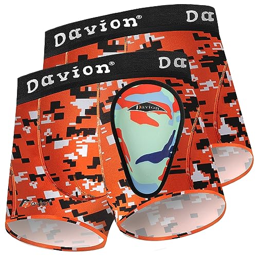 Davion Youth Boys Baseball Cup Underwear with Soft Protective Athletic Cup Compression Shorts for Football, Lacrosse - color: Orange Camo-2 Pack, size: Medium