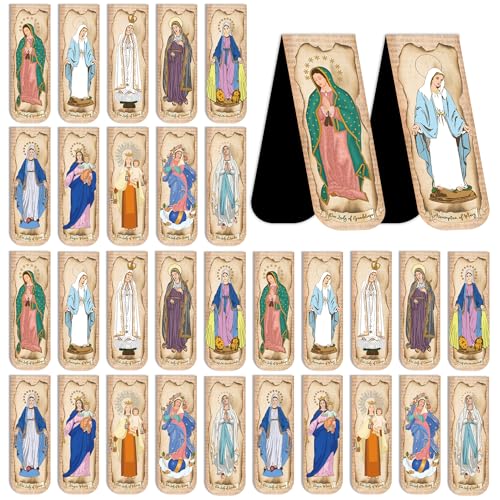 30PCS Magnetic Virgin Mary Bookmarks, Catholic Book Marks Featuring Our Lady of Guadalupe, Our Lady of Fatima, Religious Bible Page Markers Gifts for Women Men, Church Accessories - style: Virgin Mary