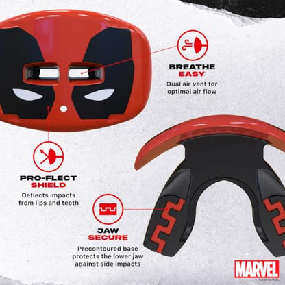 Marvel Deadpool Lip Guard, Football Mouth Guard with Detachable Strap, Lip Protector Adult and Youth, Flag Football & Lacrosse (One Size, Red) - color: Deadpool