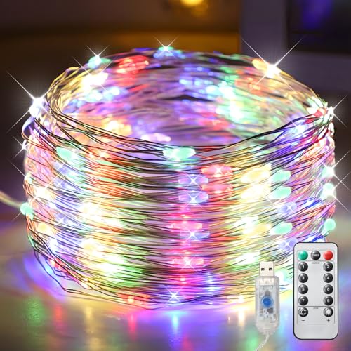 Twinkle Fairy Lights, 33 ft 100 LED USB Plug in String Lights with Remote - color: 100 LED multicolor
