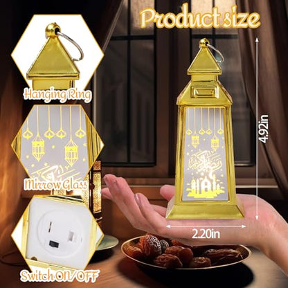 ALIBBON 2 Pcs Ramadan Lantern Small Gold Candle Lantern Decorative Hanging Lanterns Eid Mubarak Lanterns Moon Castle Ramadan Decorations for Home Indoor Outdoor Table Decor