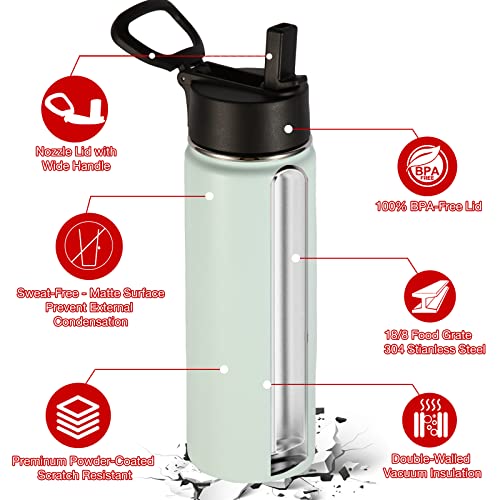 Volhoply Insulated Water Bottles with Straw Bulk 4 Pack, 22 oz Stainless Steel Sports Bottle with Handle Lid,Double Walled Vacuum Metal Water Cups with Wide Mouth, Reusable Waterbottle(Mix,4 Set) - color: Mix