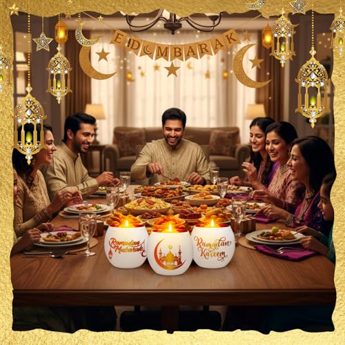 FoldTier 6 Pcs Ramadan Table Decor Ramadan Mubarak Candle Holders Glass Eid Mosque Decoration Votive Tealight Candle Holders for Muslim Gift Tabletop Centerpieces Islamic Party Home Decoration - style: Eid
