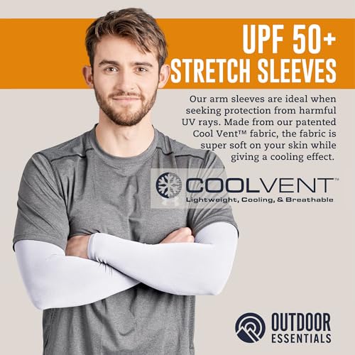 OutdoorEssentials UV Sun Sleeves for Men & Women, Cooling Arm Sleeves UPF 50+ | Golf, Tattoo Cover Up, Sun Protection - color: (4 Pairs): 1 Black, 1 Dark Gray, 1 Light Gray, 1 White