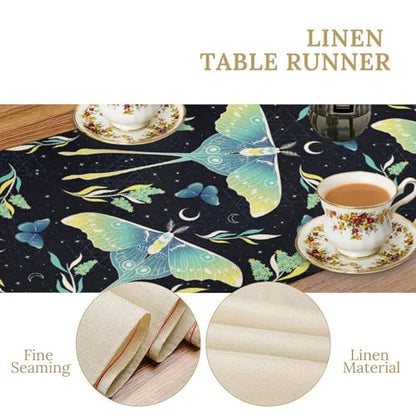 Bohemia Butterfly Moth Table Runner, Boho Wildflower Moon Phase Botanical Print Table Runner for Home Kitchen Dining Patio Holiday Party 13x36in - color: Moth-2, size: W13''xL36''