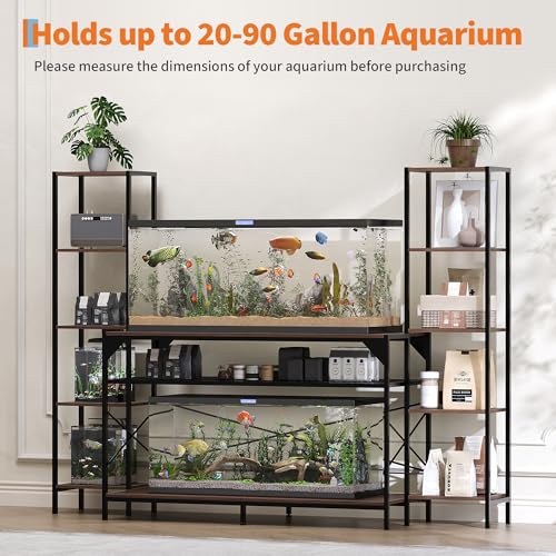 20-90 Gallon Fish Tank Stand, Aquarium Stand with Power Outlet, Heavy-Duty Reptile Terrarium Stand Featuring 12-Leg Support & 4-Tier Storage Shelves, Multipurpose Aquarium Table, Supports Up to 860lbs Load Capacity