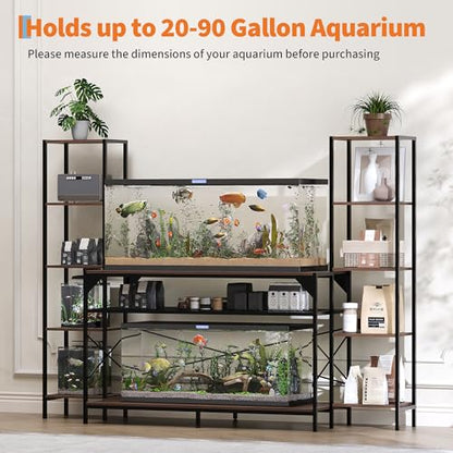 20-90 Gallon Fish Tank Stand, Aquarium Stand with Power Outlet, Heavy-Duty Reptile Terrarium Stand Featuring 12-Leg Support & 4-Tier Storage Shelves, Multipurpose Aquarium Table, Supports Up to 860lbs Load Capacity