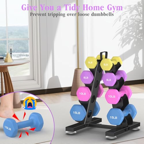 TomCare 6-Tier|5-Tier|4-Tier|2-Tier Dumbbell Rack Stand Only for Home Gym | Stable A-Frame, Fits 5–35 lb Dumbbells, Protective Padded Cradles, Adjustable Feet, Easy-Carry Handle (Stand Only) - color: Black, size: 4 Tier