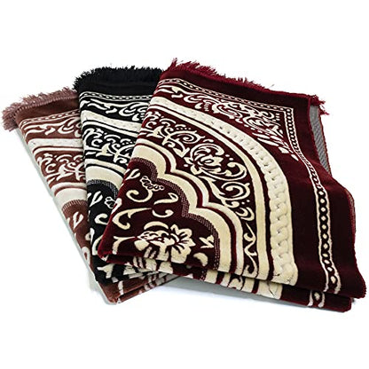 Modefa Turkish Islamic Velvet Prayer Rug - Thick & Wide Soft Praying Carpet for Men & Women - Large Prayer Mat - Eid & Ramadan Gift - with Kufi Cap, Beads & Car Hanger - Double Plush (Floral Red) - color: Floral Arch - Red