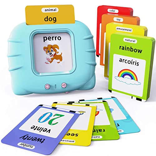 Lapare Spanish and English Bilingual Audible Flash Cards Toy with Music, Learn Spanish and English for Kids, Niñas, Niños, Bebes - color: Cyan, size: 521 Sight Words Bilingual