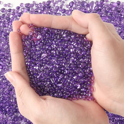 T4U Aquarium Gravel Rocks, Purple Glass Pebbles for Fish Tank 2 lb | Smooth rounded glass stones for beta fish tank decor, succulent top dressing, vase filler, terrariums and resin art crafts - color: #14 - Purple, size: 2 LB