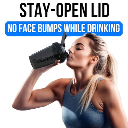 VELOMIX -2 Pack- 20 oz Protein Shaker Bottles for Protein Mixes - 2x Wire Whisk | Leak Proof Shaker Cups for Protein Shakes and Pre Workout | Protein Shaker Bottle Pack (Black/Transparent) - color: A1) Black / Transparent
