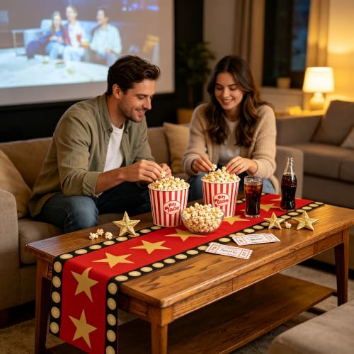 Movie Night Table Runner 13x72 Inch, Hollywood Stars Awards Dresser Scarf - color: Movie Night-2