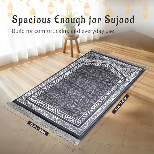 Muslim Prayer Mat, 2-in-1 Washable Prayer Rug with Removable Cover, Thick Padded Foam Janamaz Sajadah, Non Slip Islamic Prayer Mat for Men Women, Travel 31.5"x47.2" - color: Black