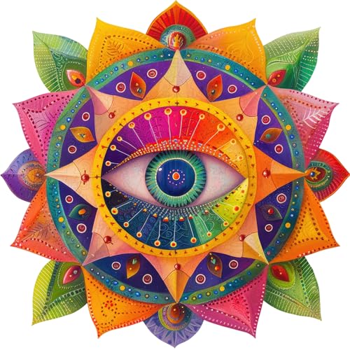 Mys Aurora Mandala Wooden Puzzles for Adults, 500 Piece Unique Shaped Wood Evil Eye Jigsaw Puzzles for Adults and Kids, Fun Challenging Puzzles Family Game Gift, 16.5'' x 16.4'' - color: Evil Eye, size: King