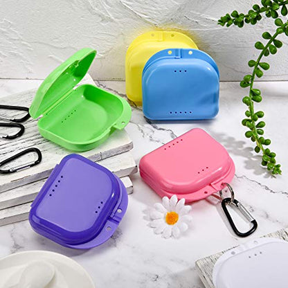 6 Pieces Retainer Cases Mouth Guard Container Case Multicolor Orthodontic Denture Storage Boxes with D-Shaped Buckles and Keychain Rings