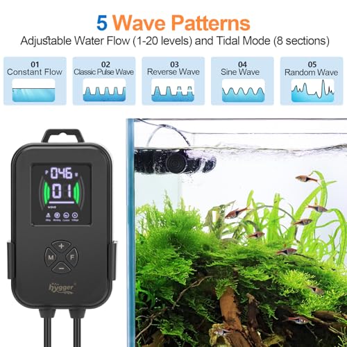 hygger Aquarium Crossflow Wave Maker, Adjustable Direction & Flow Gyre Wavemaker 5 Wave Modes & Tidal Mode Magnetic Powerhead Circulation Pump with Controller For Saltwater Coral Reef Tank 2000GPH - size: 2000 GPH