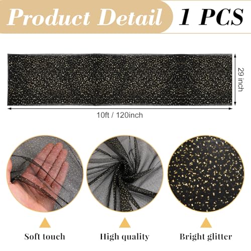 1pc Fall/Halloween Table Runner 10 ft Black Metallic Foil Sheer - color: Black