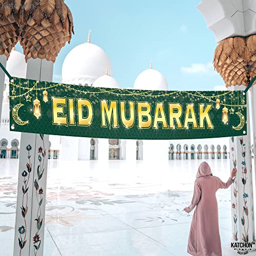 KatchOn, Large Eid Mubarak Banner – 120x20 Inch | Green Eid Decorations for Home, Eid Sign, Eid Mubarak Yard Banner, Perfect for Eid al-Fitr Decorations & Eid al-Adha Celebrations